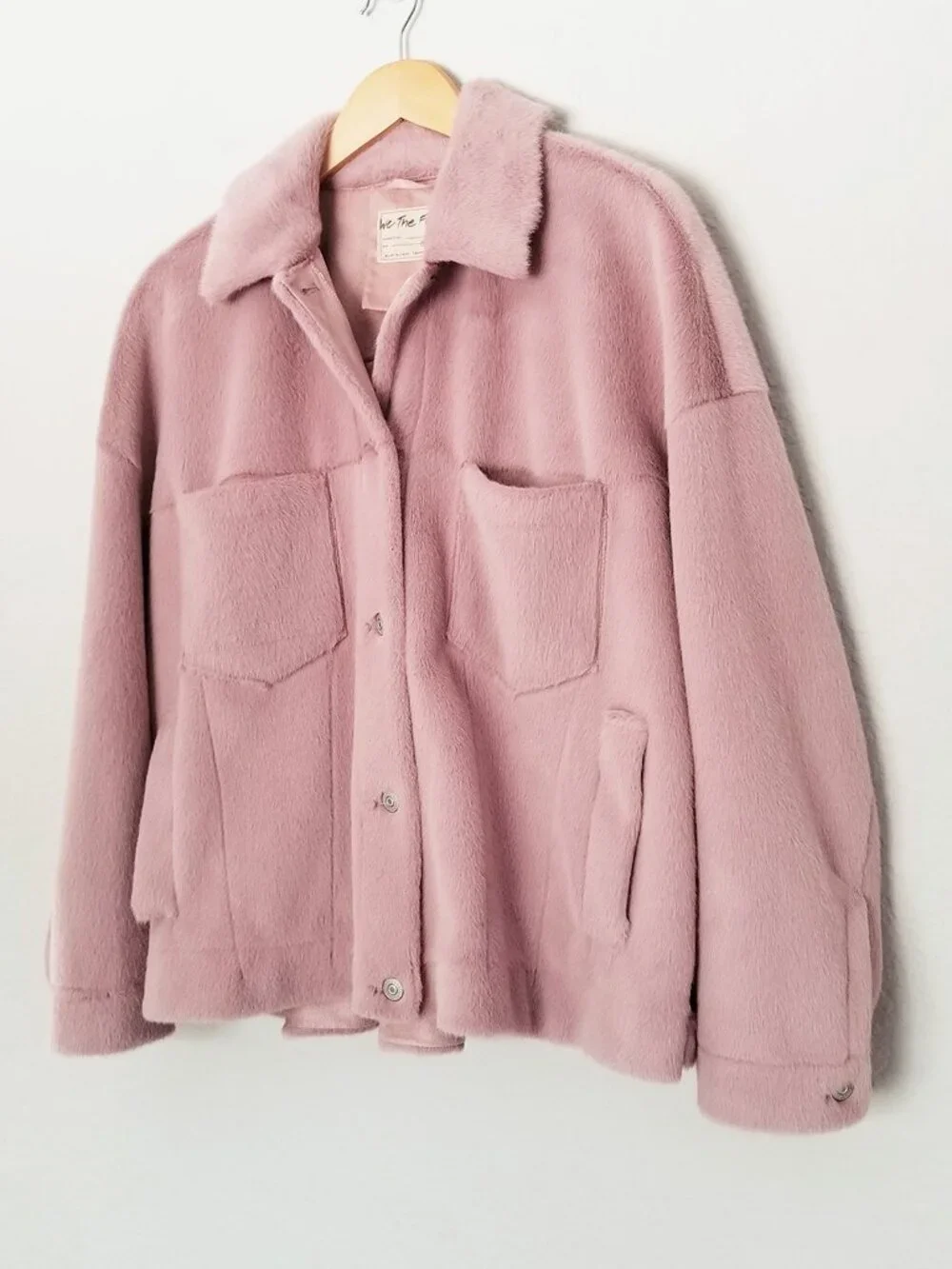 Free People We the Free Cozy Opal Swing Jacket in Pink Size S Faux Fur Teddy $98
